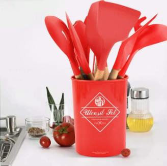 12 Pcs Silicone Cooking Utensils Set With Wooden Handles